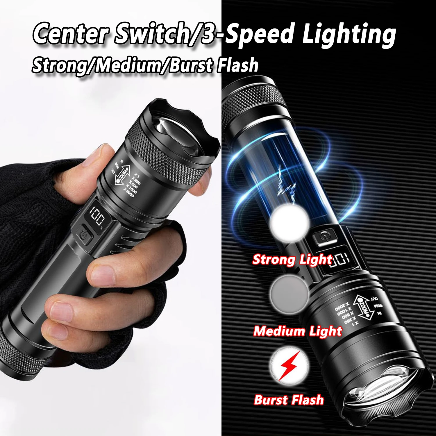 TY-908M lanterna led 2000lm ti - Tactical Flashlight Rechargeable avaliação e preço